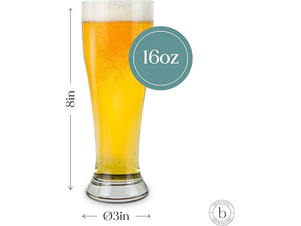 Nucleated Pilsner Beer Glasses 16oz Set of 4