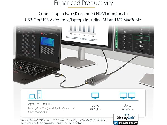 StarTech 109B-USBC-HDMI USB-C to Dual-HDMI Adapter - Gallery 2