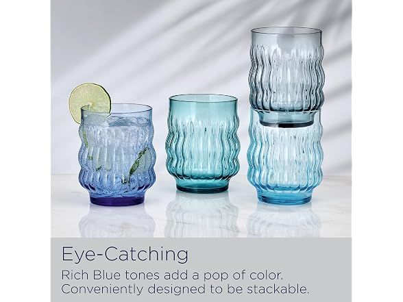Mikasa Waves Colorful Optic Stackable Rocks Glasses, Set of 4