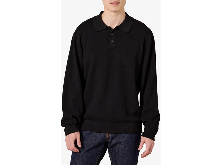 Amazon Essentials Men's Relaxed-Fit Knit Polo Sweater, Black, Medium