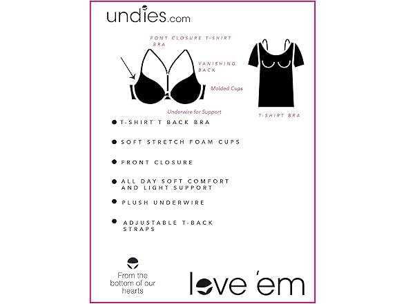 Undies.com Womens Front Closure Cotton T-Shirt Bra (34C)