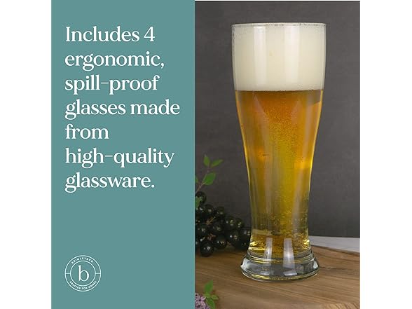 Nucleated Pilsner Beer Glasses 16oz Set of 4