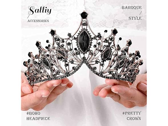 Salliy Baroque Crown and Tiaras- Black