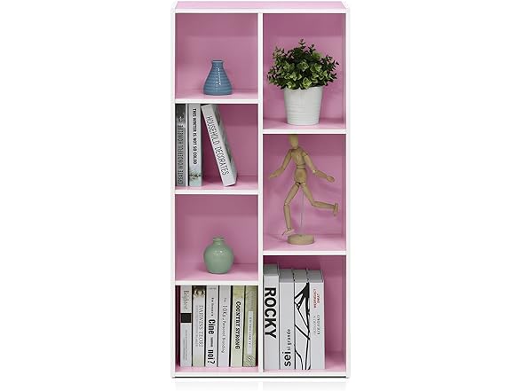 Furinno LUDER Book Shelf, White/Pink