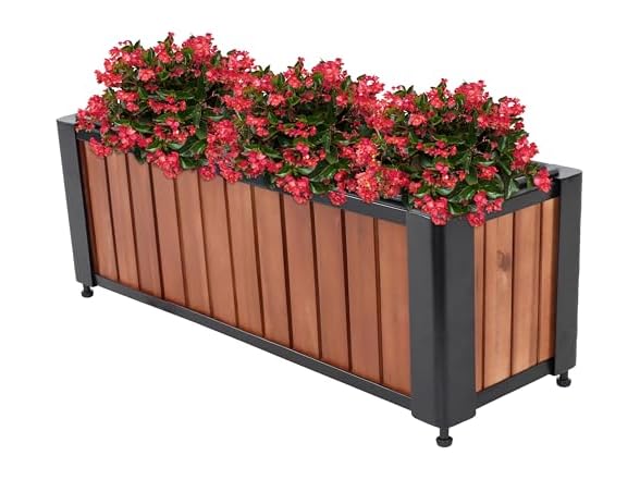 Sunnydaze Slatted Rectangular Wood Planter Box