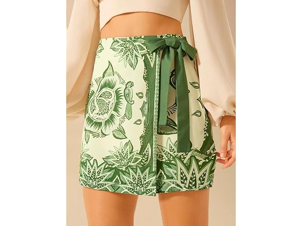Talakeno Dark Green Floral Wrap Skirt M