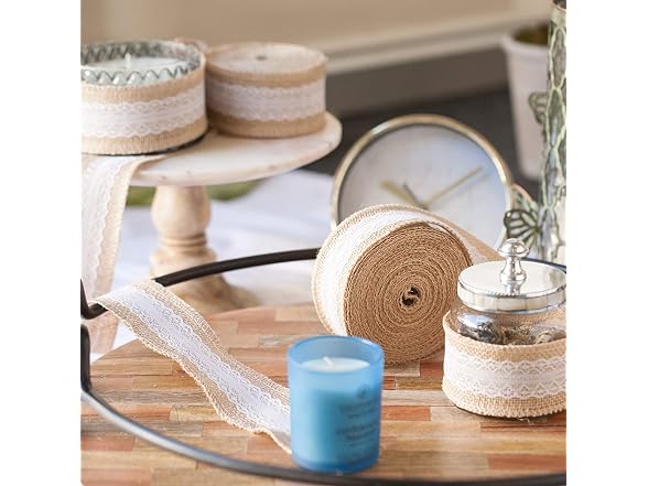 HUJI Natural Jute Burlap with Lace Ribbon