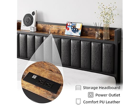 DEALHOUSE Bed Frame w/Storage Headboard