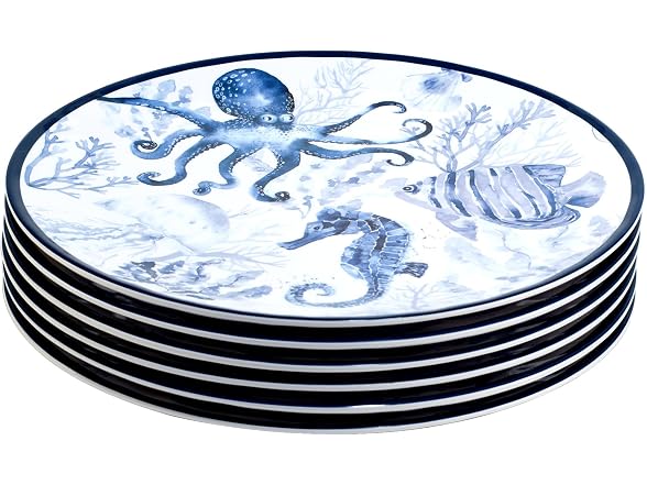 Sea Life Melamine Dinner Plates Set of 6 