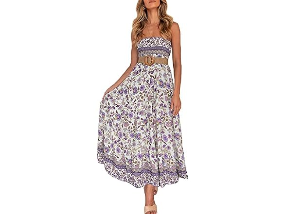 Zesica Women (M) Summer Boho Strapless Dresses