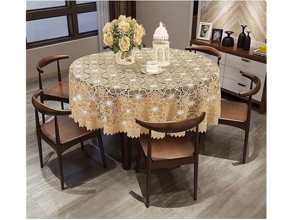 Beige Embroidered Lace Tablecloth 60