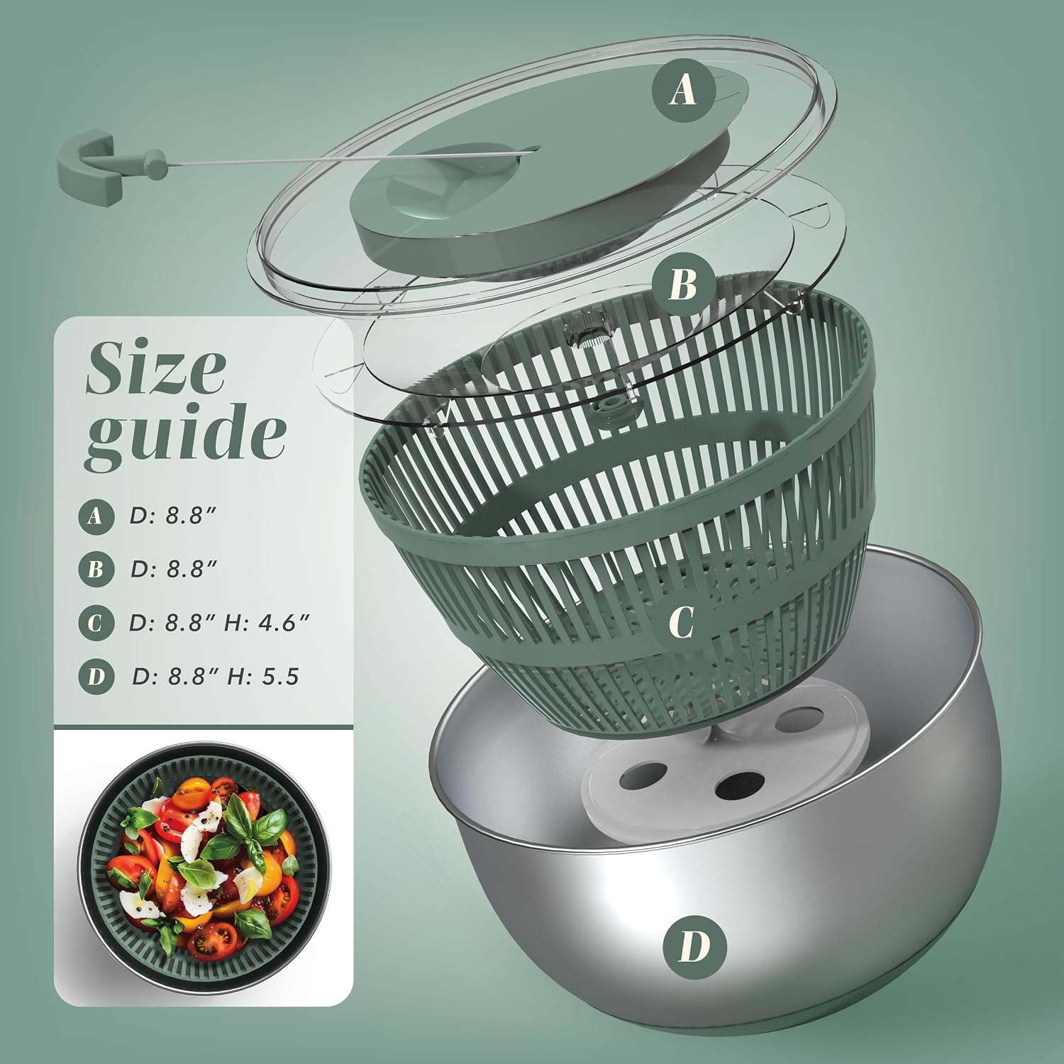 5 Qt. Stainless Steel Salad Spinner - Gallery 20