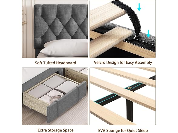 Senfot King Size Bed Frame with 2 Storage Drawers