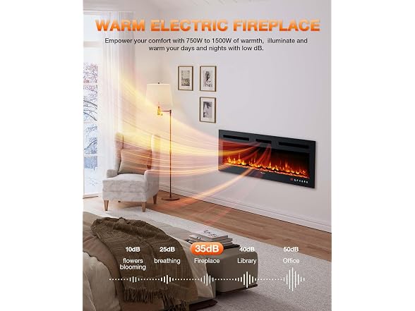 VISVEIL Electric Fireplace 50Inch,Realistic Flame