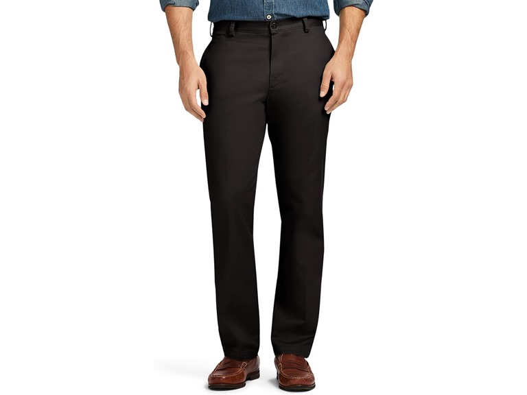 IZOD Men's American Chino Flat Front Slim Fit Pant, Black, 32 30