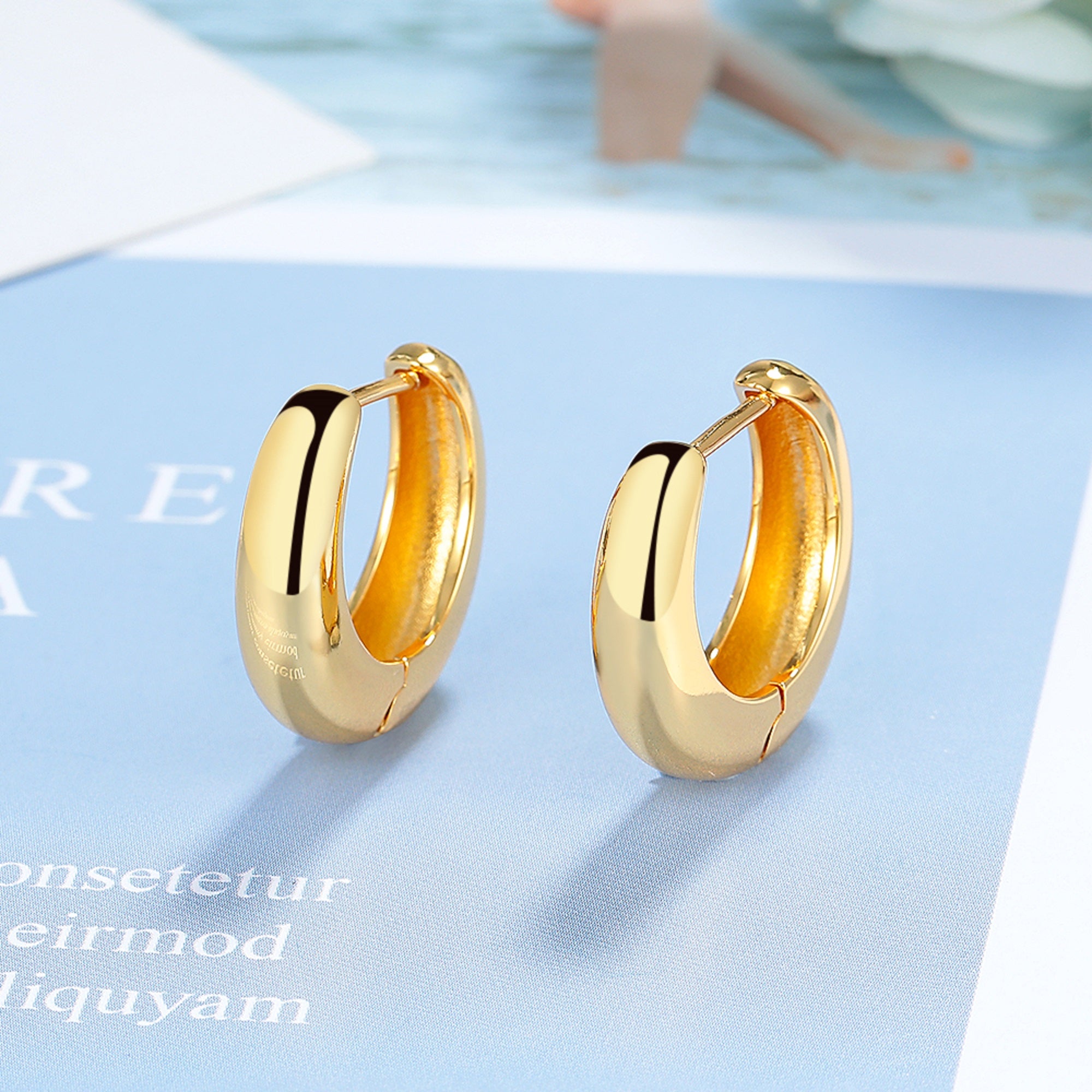 Gold Plated Petite Hoop Huggie Earring - Gallery 4