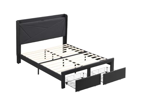 SPOFLYINN Full Size Bed Frame With Stora