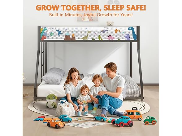 LIFE SKY Metal Bunk Bed w/Mesh Guardrail