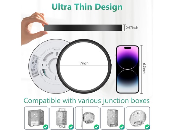 Brightever Black LED Flush Mount Ceiling Light, 7" 15W