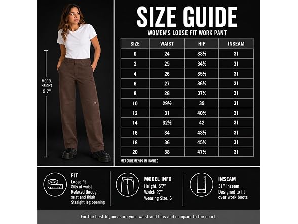 Dickies Women (32 Long) Loose Double Knee Pant