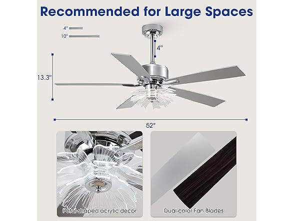 Parrot Uncle F6035CR 52 Inch Ceiling Fans with Lights and Remote