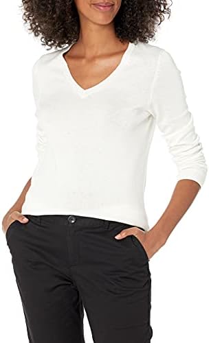 Amazon Essentials Women's Regular-Fit Lightweight Long-Sleeve V-Neck Sweater (Available in Plus Size), Ivory, 6X