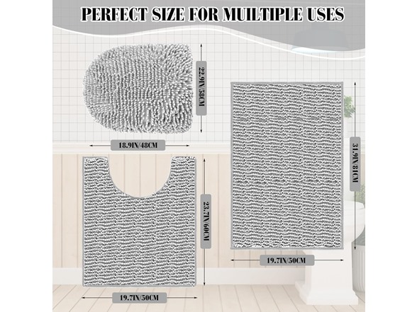 Tinideya 6 Pieces 2 Colors Bathroom Rug Set Black, Light