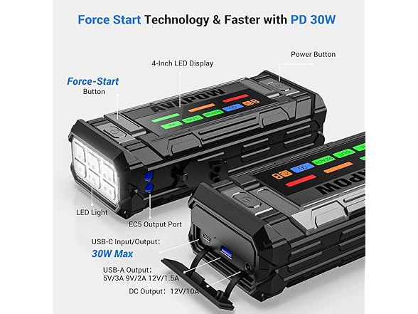 AVAPOW 8000A Battery Jumper Starter 4in HD Display