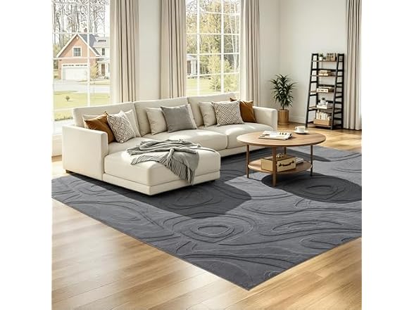 UKISS Grey Embossed Washable Rug 5'x7'