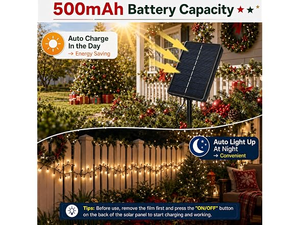 Forlivese 20FT 200LED Solar Christmas String Lights