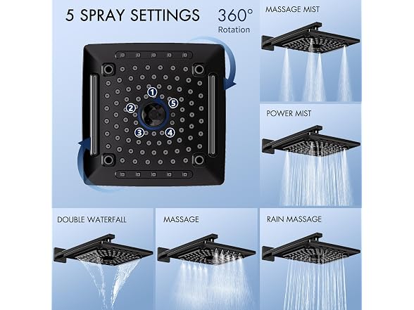 ELLO&ALLO Matte Black Tub Shower Faucet Set