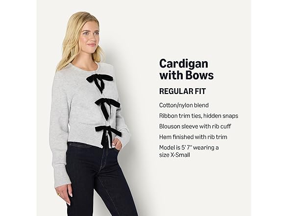 AE Womens LS TieFront Cardigan w/ Bows