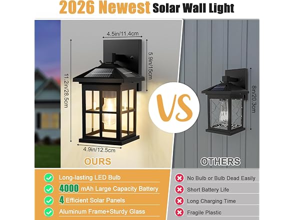 BesLowe 2-Pack Solar Outdoor Wall Lights - Gallery 6