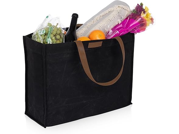 PICNIC TIME Market Waxed Canvas Tote with Leatherette Handles