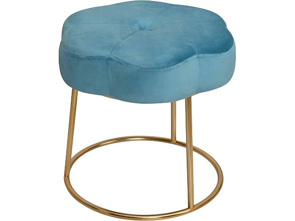 Linon Talulah Light Blue and Gold Vanity and Accent Stool