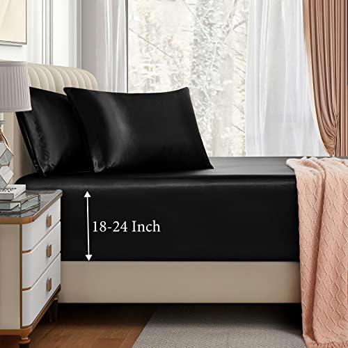 3 pcs Deep Pocket Satin Fitted Sheet Set