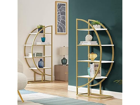 4-Tier L Shaped Bookshelf, Modern Half Moon