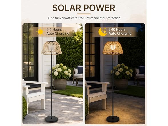 DJGIFI Solar Outdoor Floor Lamp Rattan