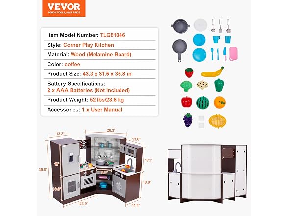 G3355-ZTCFWJTZZJSMU245GV9-S1 VEVOR Corner Wooden Play Kitch