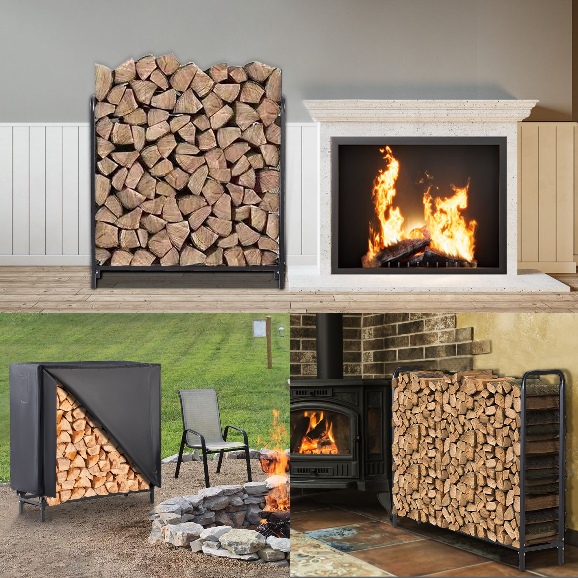 Outdoor Firewood Rack with Cover 4ft - Gallery 14