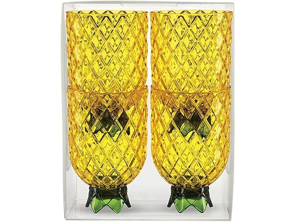 Slant Party Supplies - Set of 4 Acrylic Wine Glasses, 12-Ounce, Yellow Pineapple