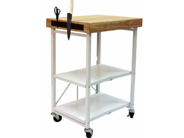 Origami Foldable Wheeled Steel Frame Wood Top Cart
