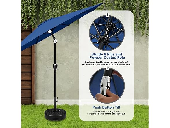 YSSOA 9' Patio Umbrella w 50lbs 20" Capacity Fillable Base