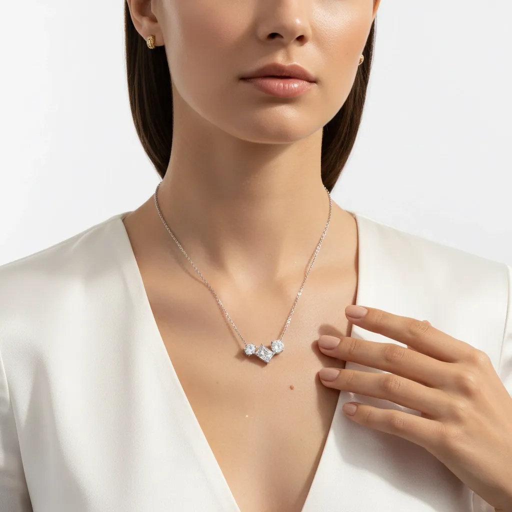 Moissanite Diamond Trio Necklace - Gallery 10