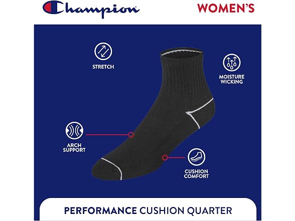 Champion Women (5-9) Women's Quarter 6 Pack Socks