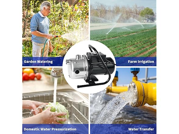 LANCHEZ 1.2 HP Shallow Well Pump, 2100 GPH Stainless Steel Garden Irrigation Pump, 115V Water Transfer Pump, Water Booster Jet Pump for Home Garden Lawn Farm, Black silver (Open Box)