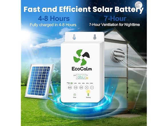 ecoCalm Solar Fan 8" with Adjustable Thermostat