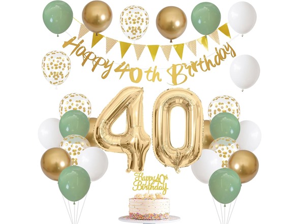 40th Birthday Balloon Set Sage & Gold