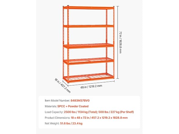 Storage Shelves 5 Tiered 2500 lbs
