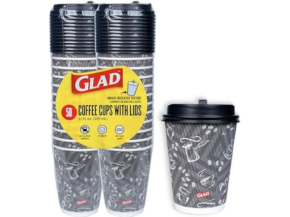 Glad Disposable Coffee Cups with Lids, 12 Oz